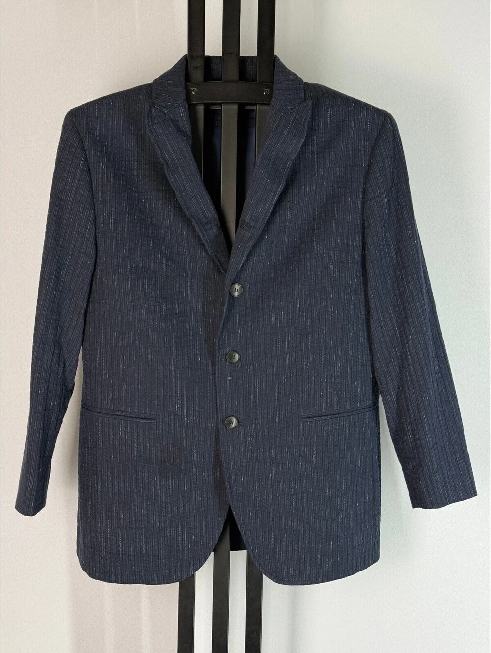 John Varvatos Sport Coat + Vest 52 US 42 Navy Stripe Linen Blend Blazer